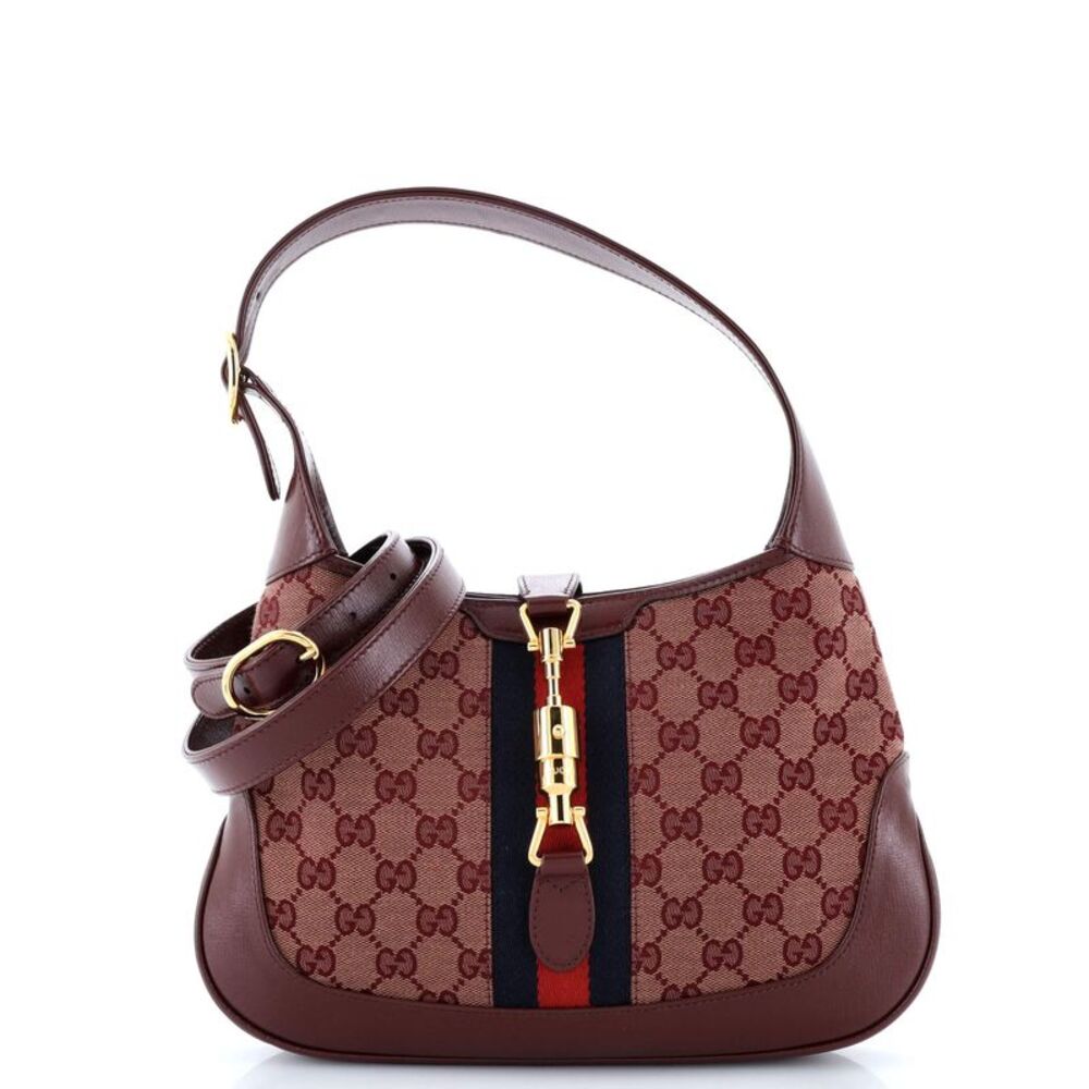 Gucci Brown Monogram Canvas Shoulder Bag with Red & Navy Web